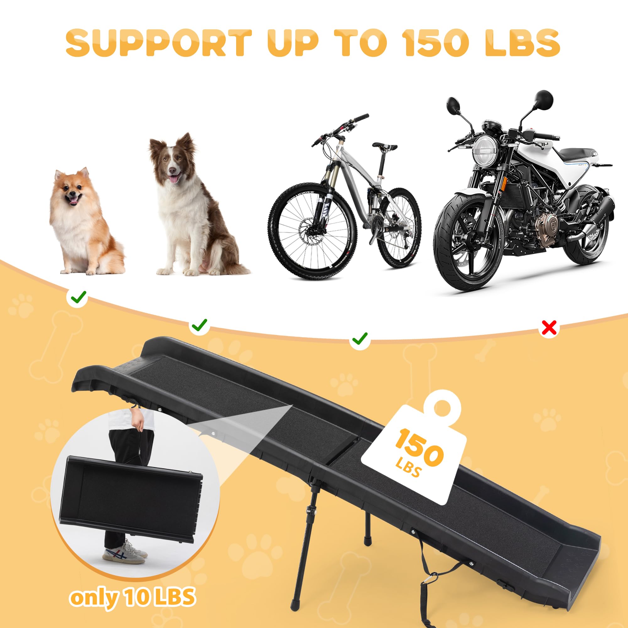 COZIWOW Folding Dog Ramps, 62   L Portable Pet Ramp for Large Dogs SUV,Cars,Lightweight Cat Ramp Non-Skid Surface Steps for High